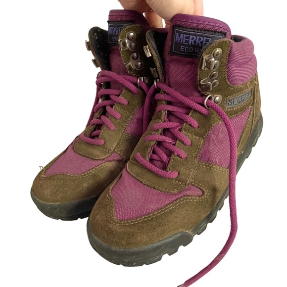 Vintage Merrell Eco Hike Purple Brown Suede Hiking Ankle Boots - 6 - Picture 4 of 9